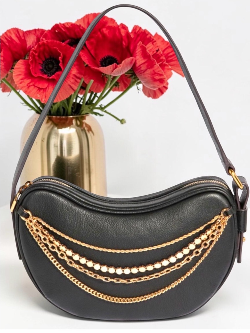 Aimee KESTENBERG X Evange Petrakis Black Shoulder Bag - Gold Chain Detail NWT - Picture 15 of 16